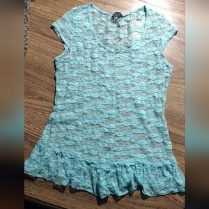 Y2K Babydoll Lace Short Sleeve Ruffle Hem Top